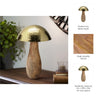 Mushroom Decor Sculpture | Hammered Gold Top | 16" Brown Mango Wood