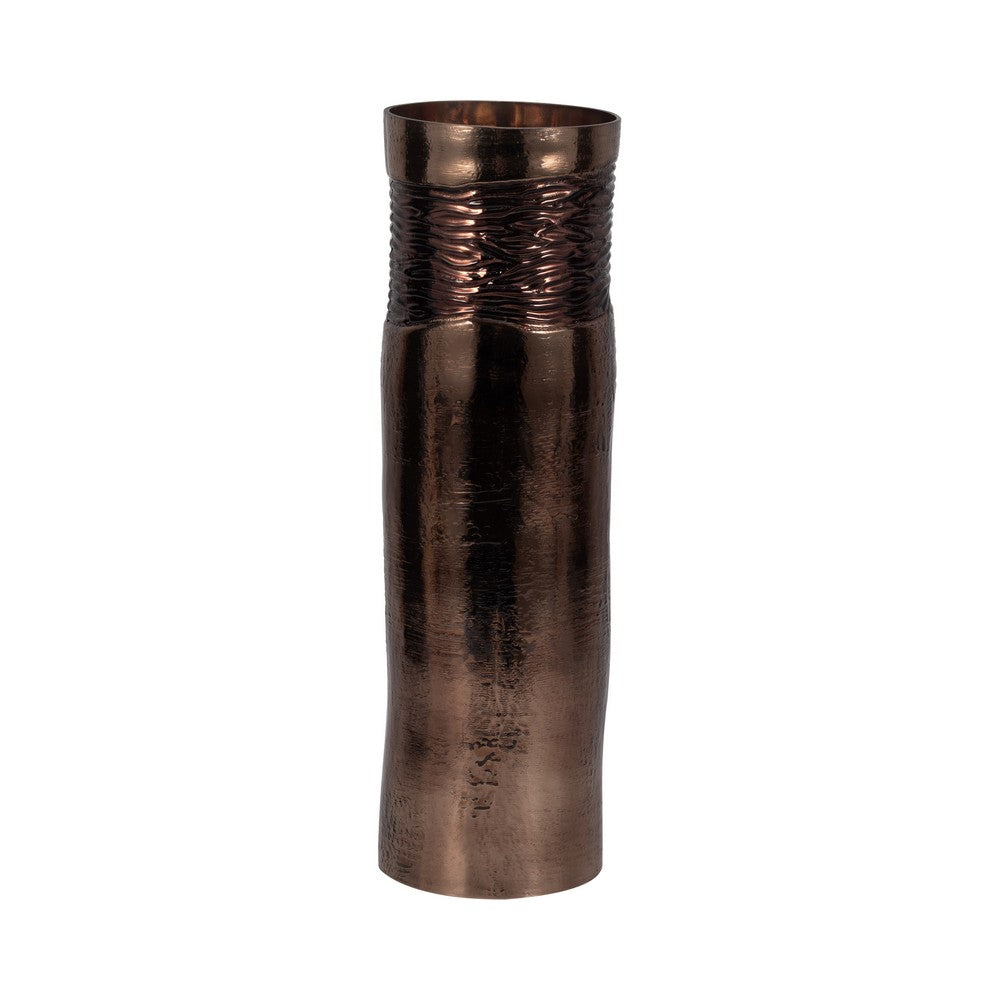 Decorative Flower Vase | Textured Enamel Bronze Glass | 18" Tall Cylinder