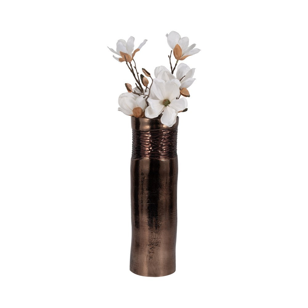 Decorative Flower Vase | Textured Enamel Bronze Glass | 18" Tall Cylinder