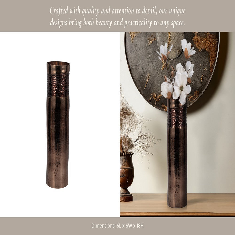 Decorative Flower Vase | Textured Enamel Bronze Glass | 18" Tall Cylinder