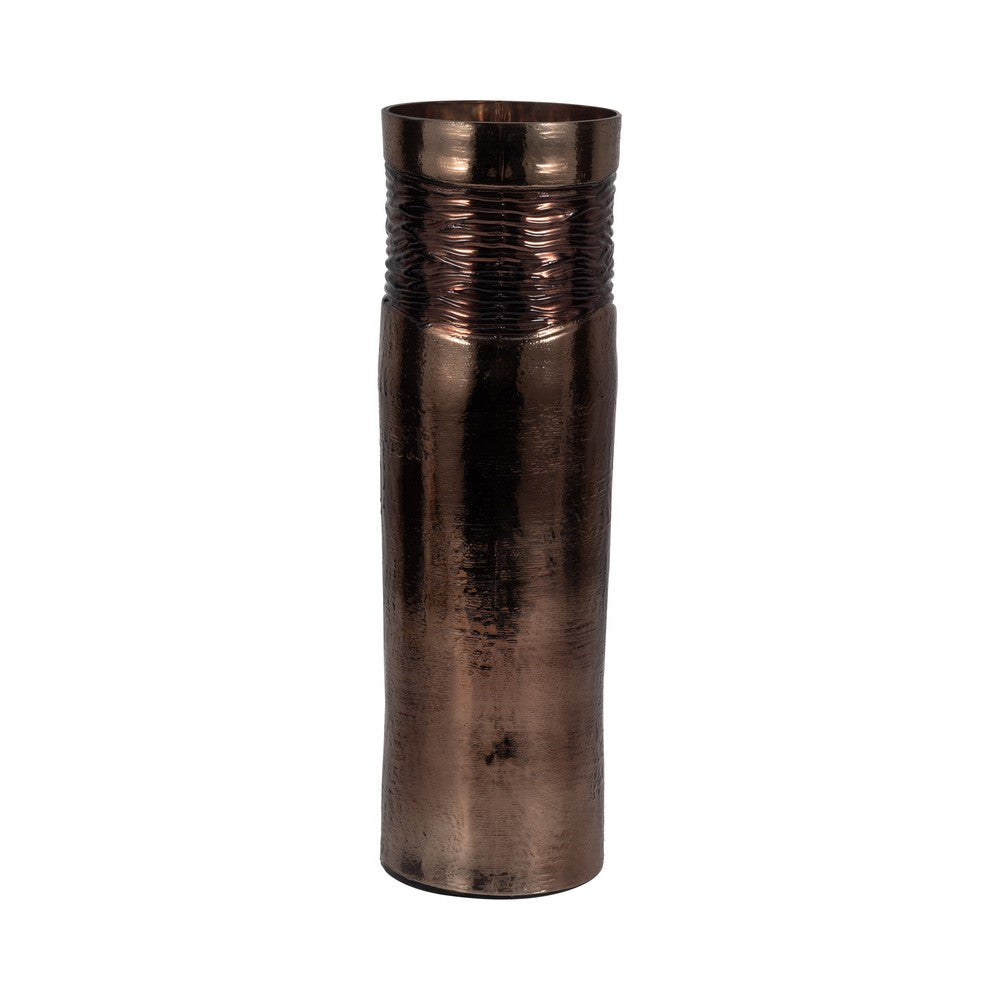 Decorative Flower Vase | Textured Enamel Bronze Glass | 18" Tall Cylinder