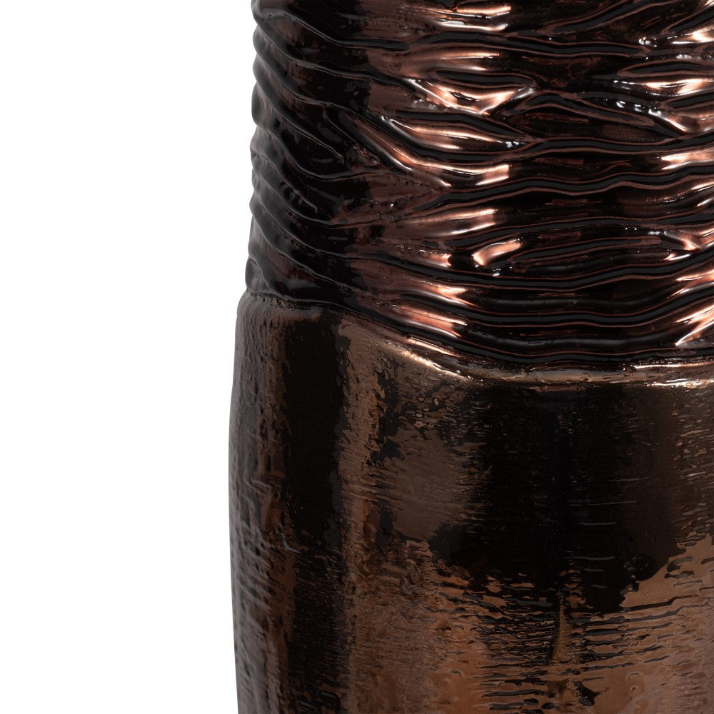 Decorative Flower Vase | Textured Enamel Bronze Glass | 18" Tall Cylinder