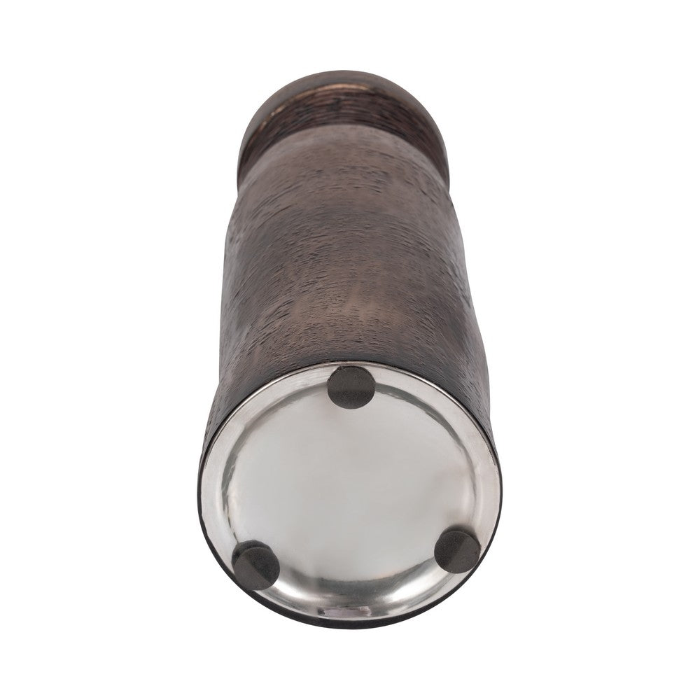 Decorative Flower Vase | Textured Enamel Bronze Glass | 18" Tall Cylinder