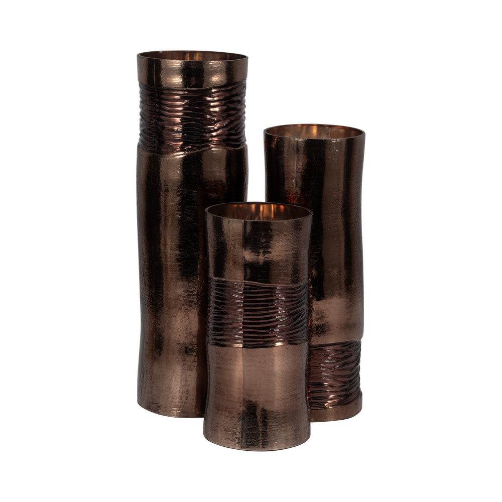 Decorative Flower Vase | Textured Enamel Bronze Glass | 18" Tall Cylinder