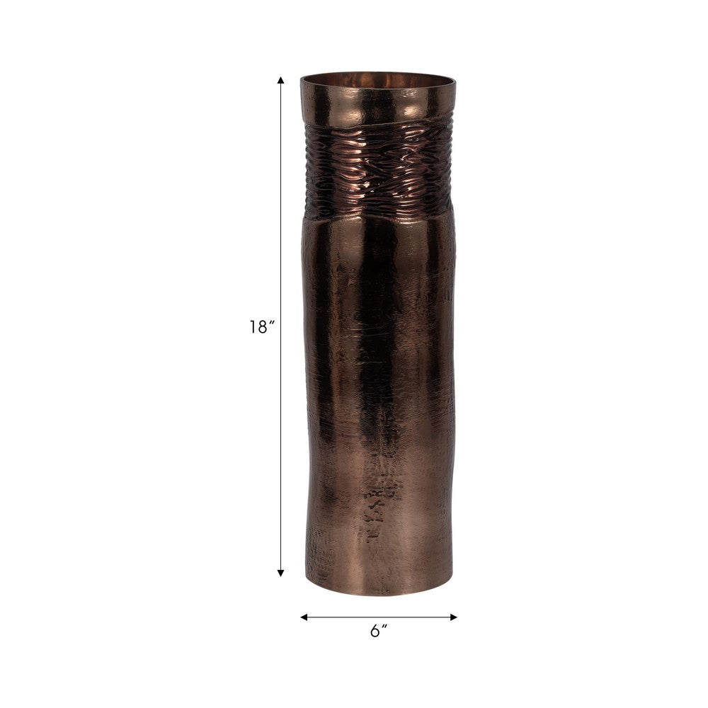 Decorative Flower Vase | Textured Enamel Bronze Glass | 18" Tall Cylinder
