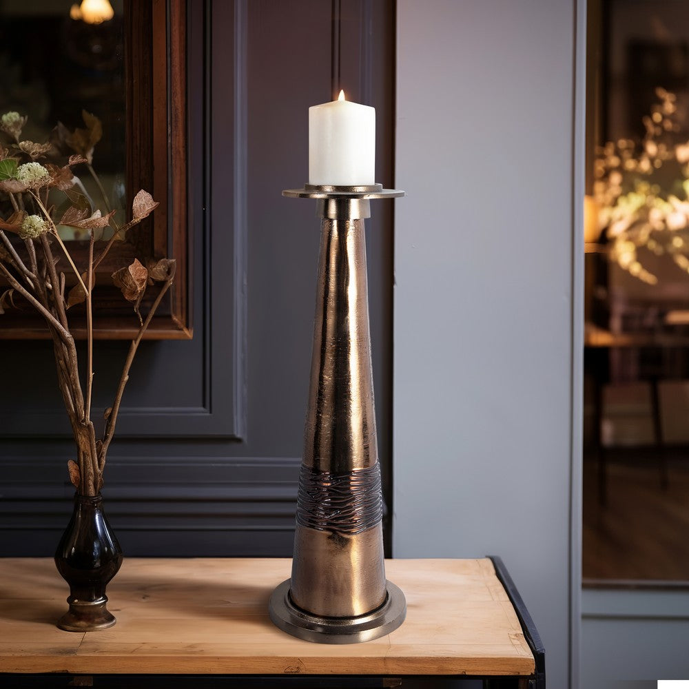 Decorative Pillar Candle Holder | 21" Tapered | Rich Bronze Aluminum
