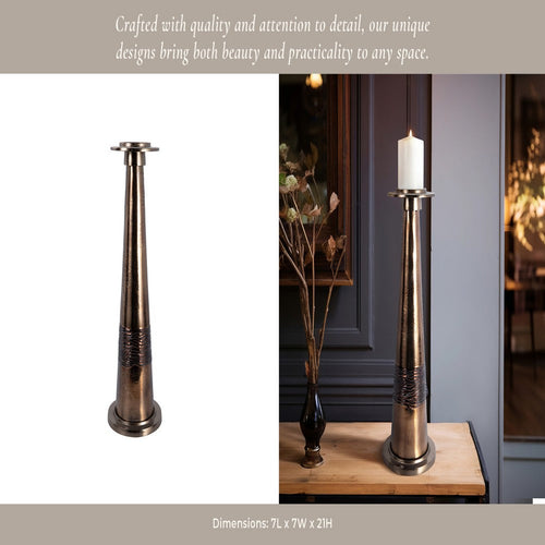 Decorative Pillar Candle Holder | 21" Tapered | Rich Bronze Aluminum
