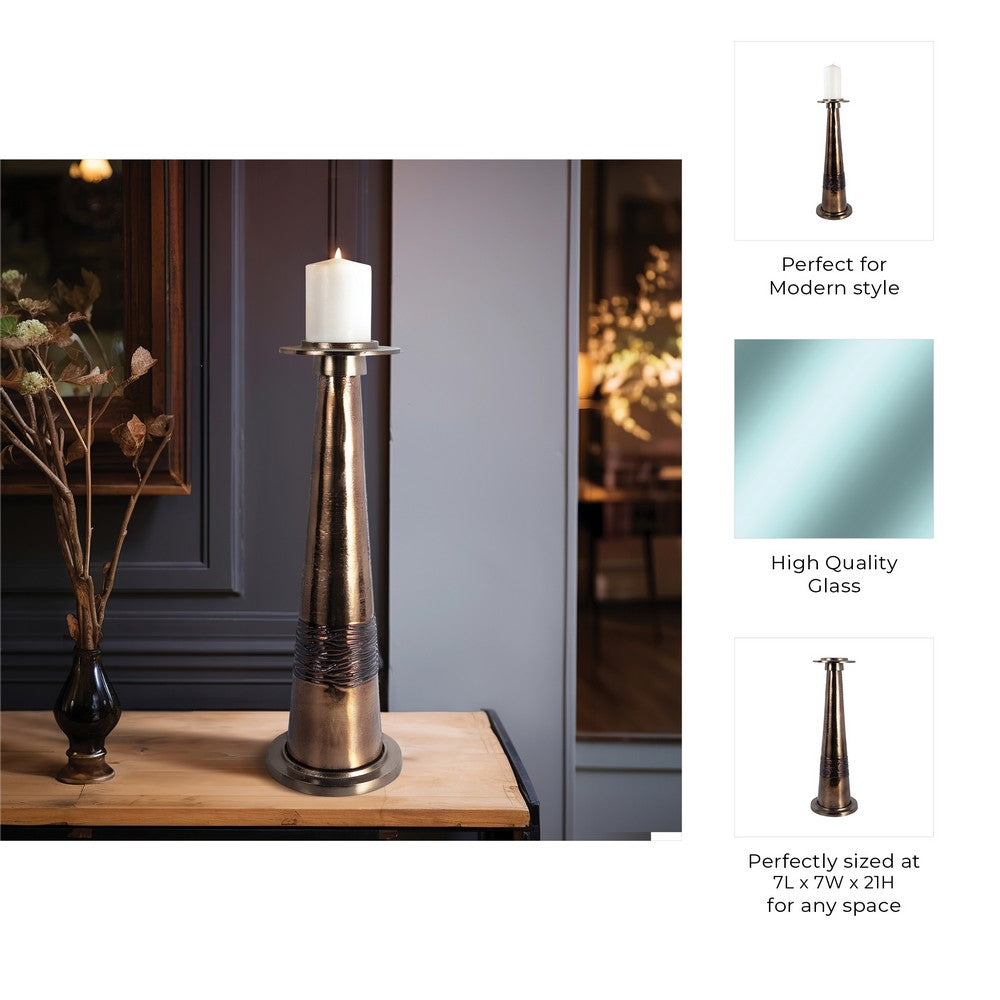 Decorative Pillar Candle Holder | 21" Tapered | Rich Bronze Aluminum