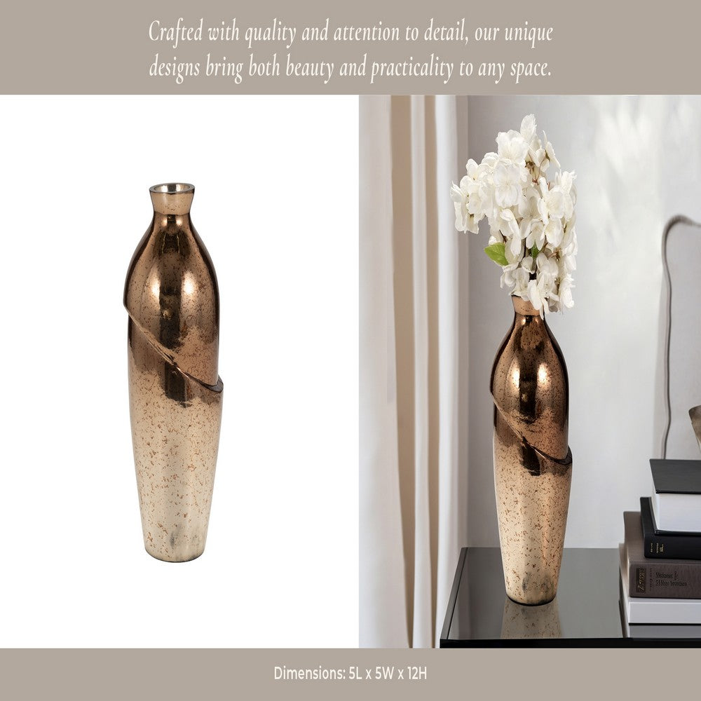 Decorative Flower Vase | Elegant Spiral Cut | 12" Bronze Finished Glass