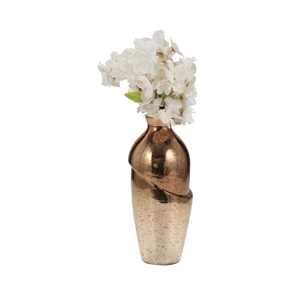 Decorative Flower Vase | Elegant Spiral Cut | 12" Bronze Finished Glass