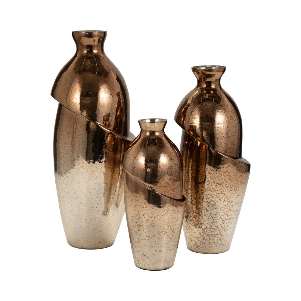 Decorative Flower Vase | Elegant Spiral Cut | 12" Bronze Finished Glass