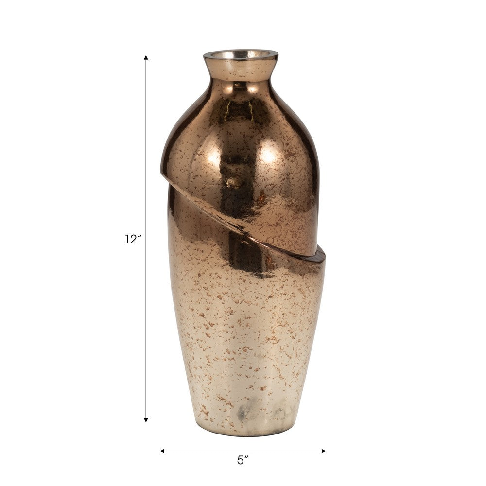 Decorative Flower Vase | Elegant Spiral Cut | 12" Bronze Finished Glass