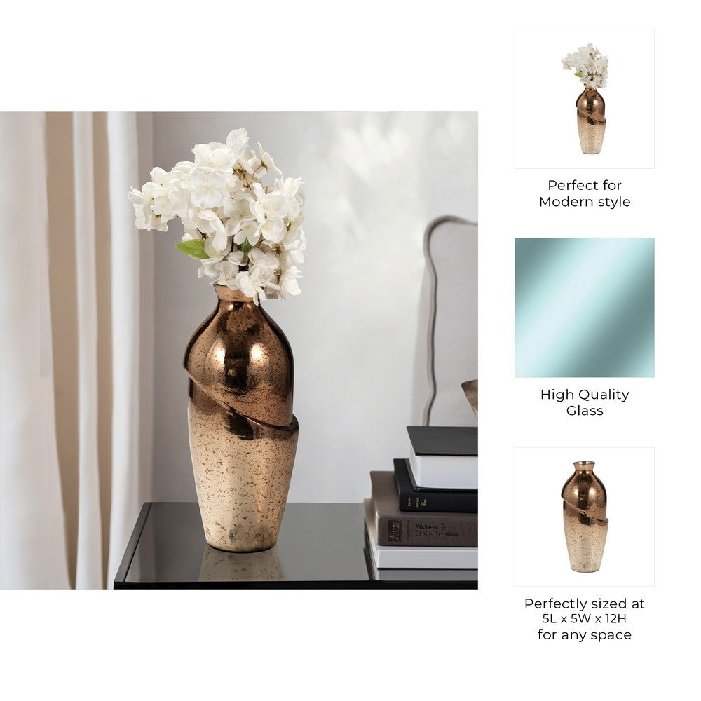 Decorative Flower Vase | Elegant Spiral Cut | 12" Bronze Finished Glass