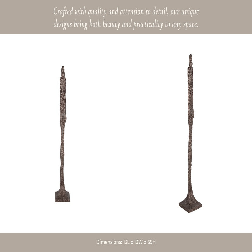 Freestanding Floor Sculpture | Metal Tribal Design | 69" Tall Bronze Finish