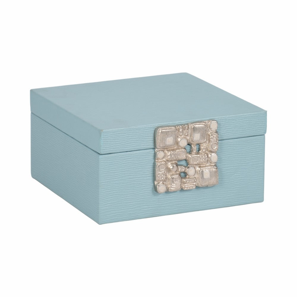 10" Faux Leather Decorative Storage Box w Accents | Blue & Silver