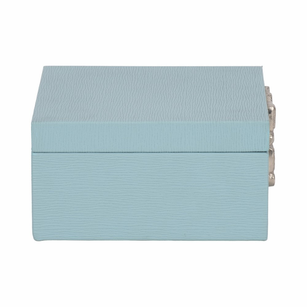 10" Faux Leather Decorative Storage Box w Accents | Blue & Silver