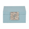 10" Faux Leather Decorative Storage Box w Accents | Blue & Silver