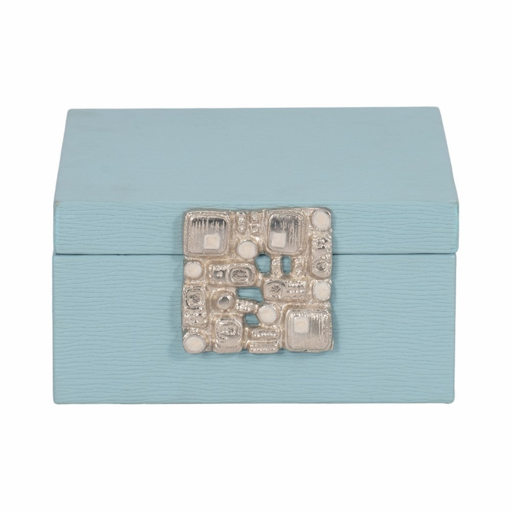 10" Faux Leather Decorative Storage Box w Accents | Blue & Silver