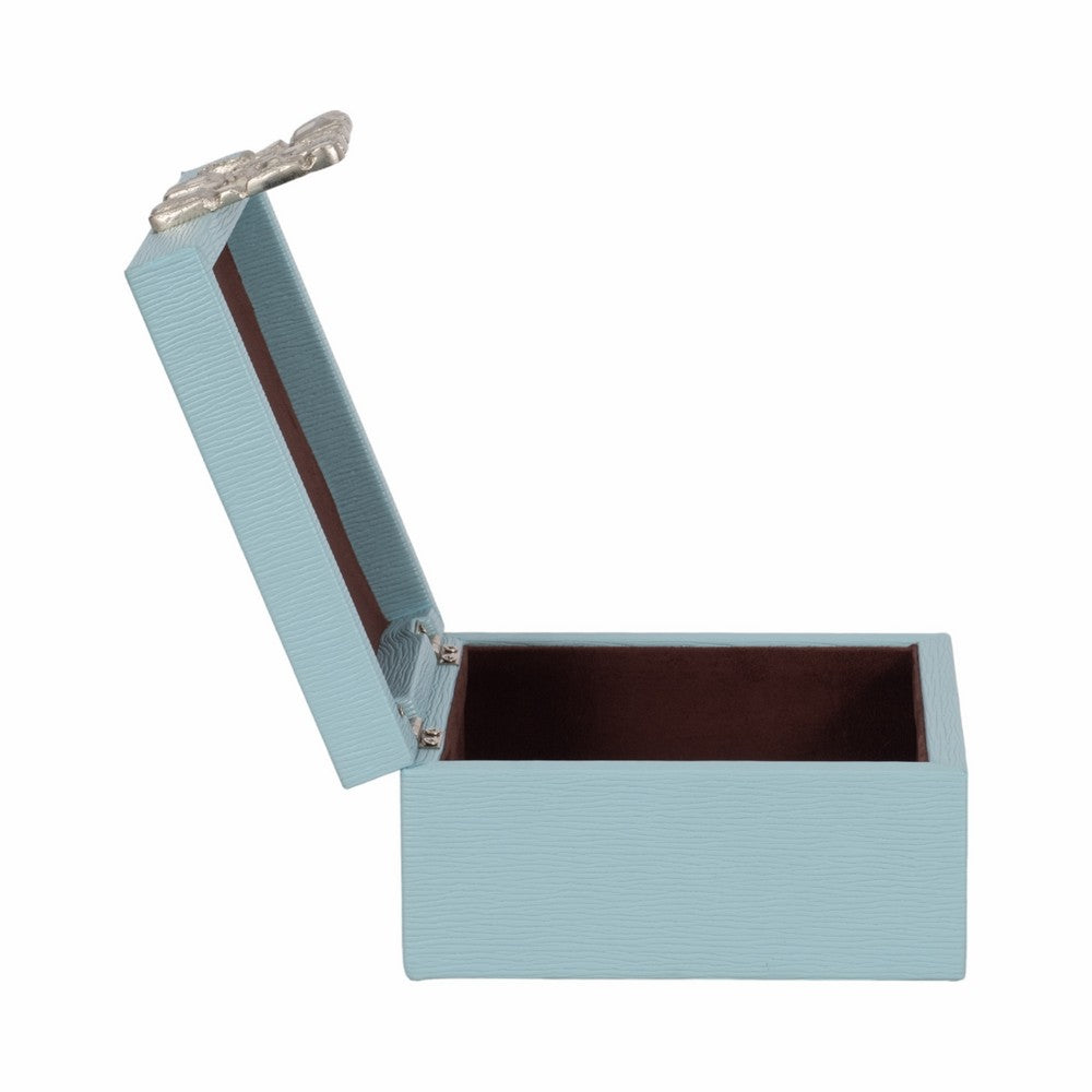10" Faux Leather Decorative Storage Box w Accents | Blue & Silver