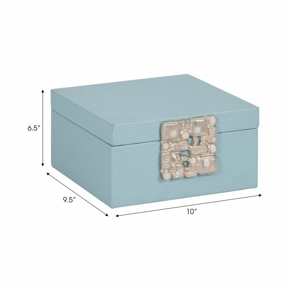 10" Faux Leather Decorative Storage Box w Accents | Blue & Silver