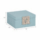 10" Faux Leather Decorative Storage Box w Accents | Blue & Silver