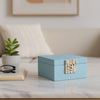 10" Faux Leather Decorative Storage Box w Accents | Blue & Silver