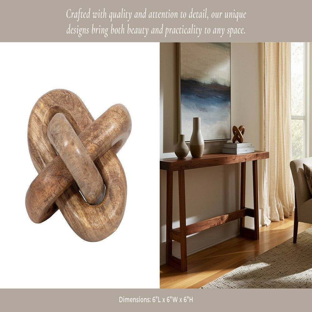 Decorative Chain Knot Sculpture | Rustic Natural Brown Mango Wood | 6"