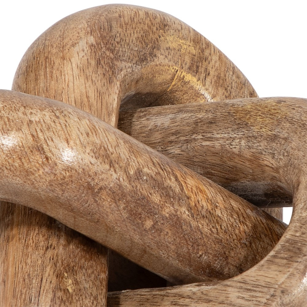 Decorative Chain Knot Sculpture | Rustic Natural Brown Mango Wood | 6"