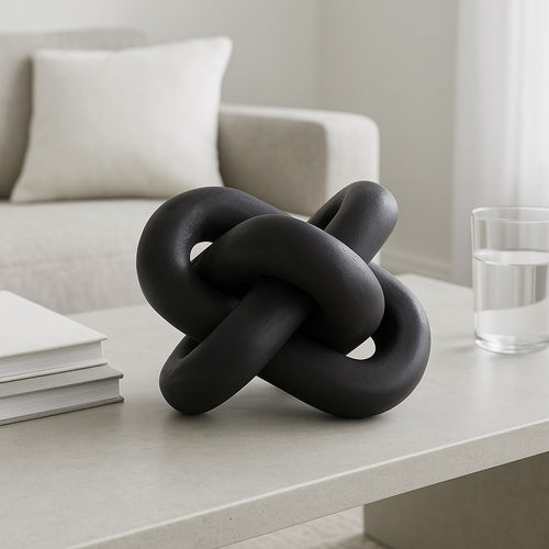 Decorative Sculpture | 6" Interlocking Abstract Knot | Black Mango Wood