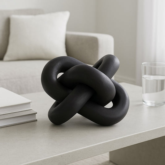 Decorative Sculpture | 6" Interlocking Abstract Knot | Black Mango Wood