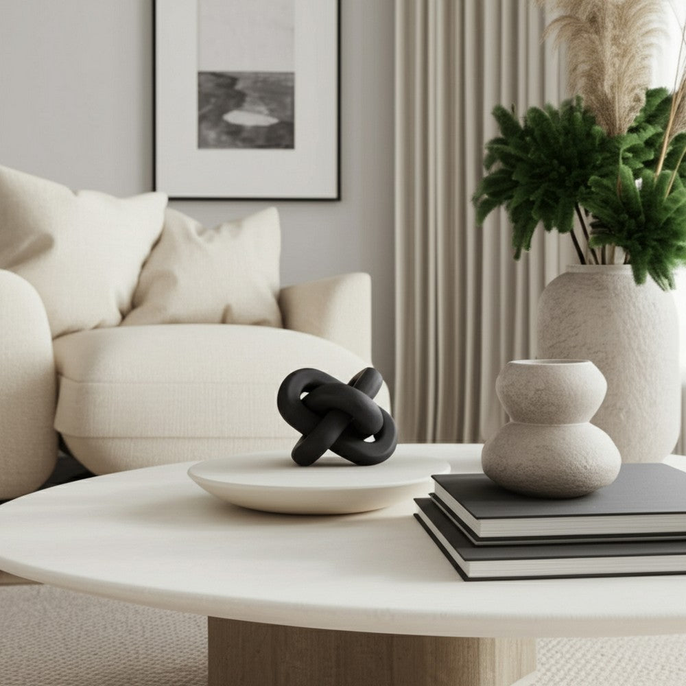 Decorative Sculpture | 6" Interlocking Abstract Knot | Black Mango Wood