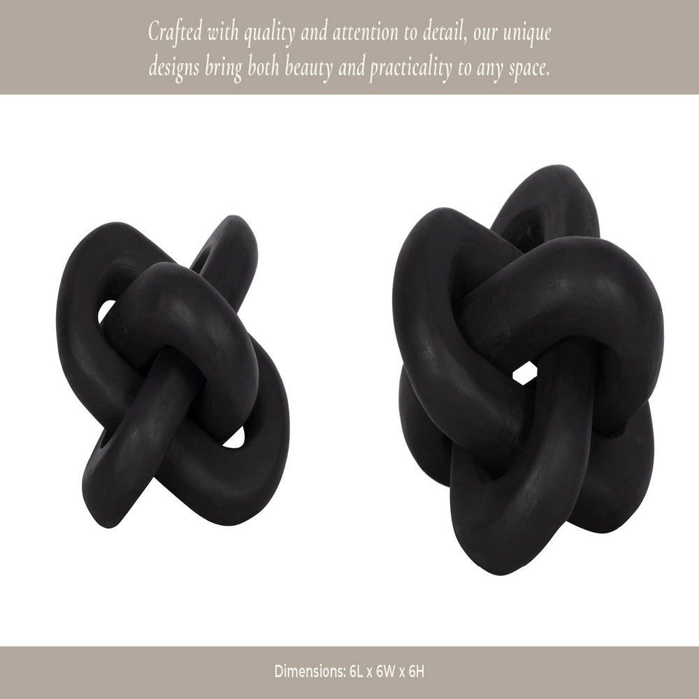 Decorative Sculpture | 6" Interlocking Abstract Knot | Black Mango Wood