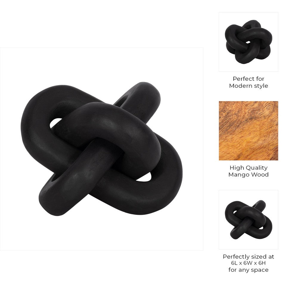 Decorative Sculpture | 6" Interlocking Abstract Knot | Black Mango Wood
