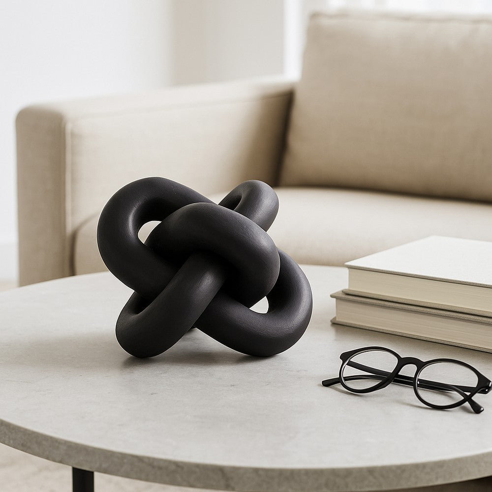 Decorative Sculpture | 6" Interlocking Abstract Knot | Black Mango Wood