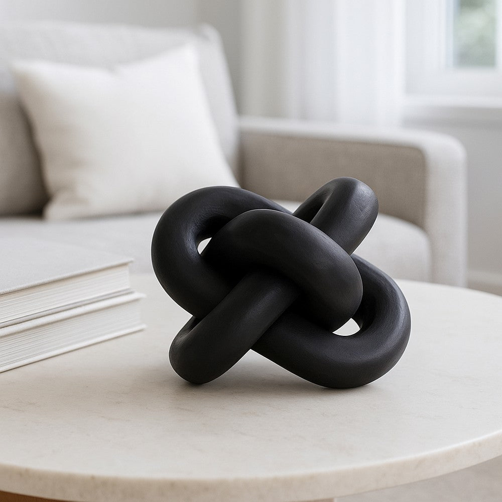 Decorative Sculpture | 6" Interlocking Abstract Knot | Black Mango Wood