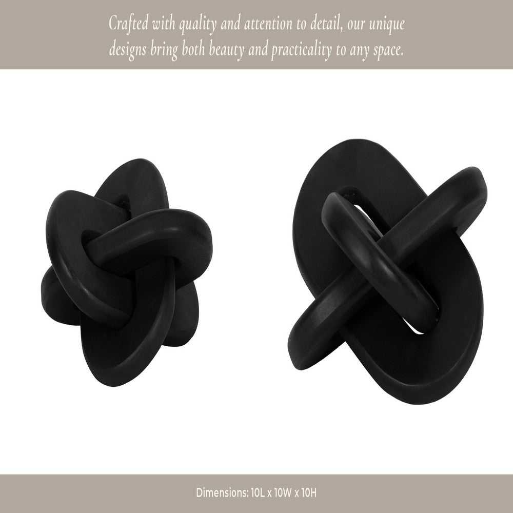 Tyrell Decorative Knot Accent | Rounded | Black Solid Mango Wood 10"