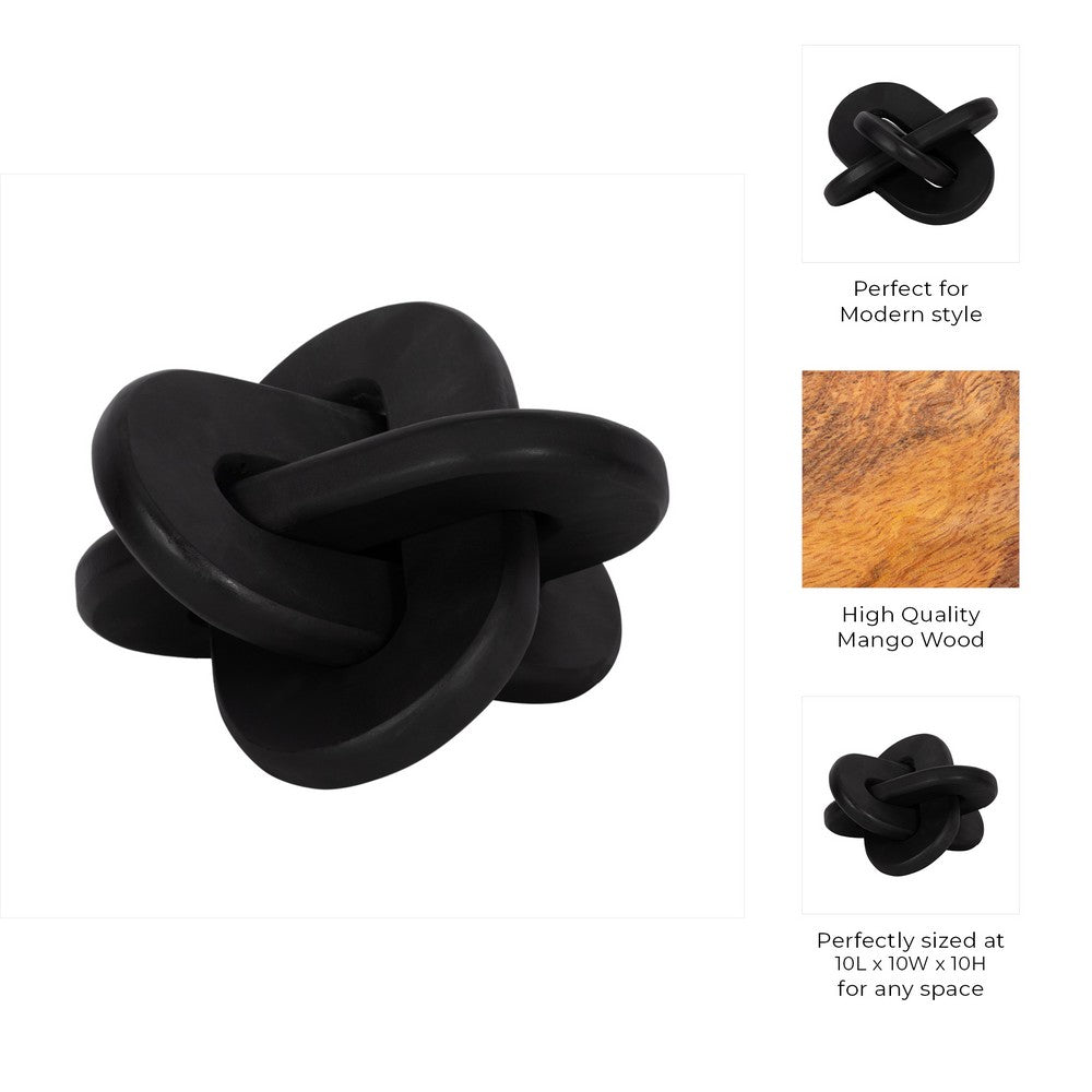 Tyrell Decorative Knot Accent | Rounded | Black Solid Mango Wood 10"