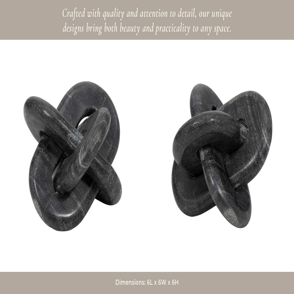 Decorative Sculpture | 6" Interlocking Abstract Knot | Gray Marble