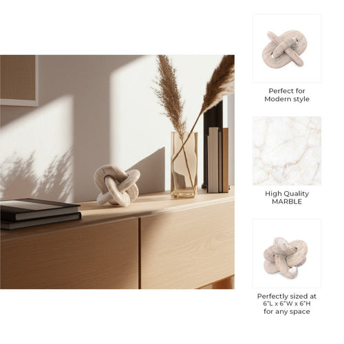 Decorative Sculpture | Contemporary Handcrafted Abstract Knot | Beige Marble
