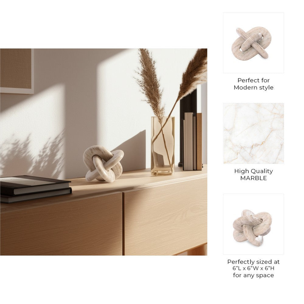 Decorative Sculpture | Contemporary Handcrafted Abstract Knot | Beige Marble