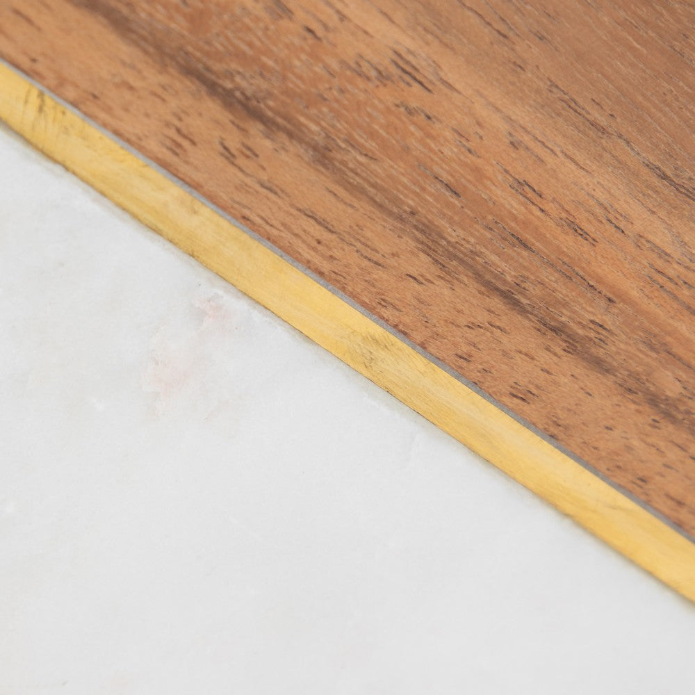 Crescent Bookends Set of 2 | Brass Accent | White Marble Natural Brown Wood
