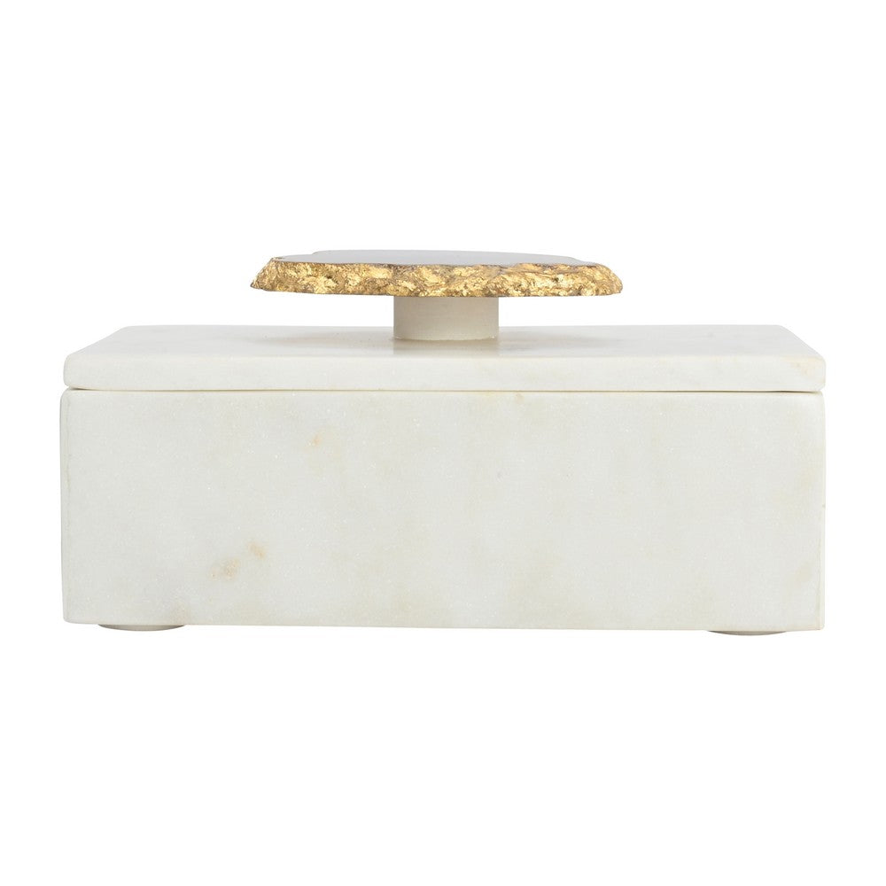 Decorative Jewelry Box with Gold Agate Top | 6" Luxe White Marble