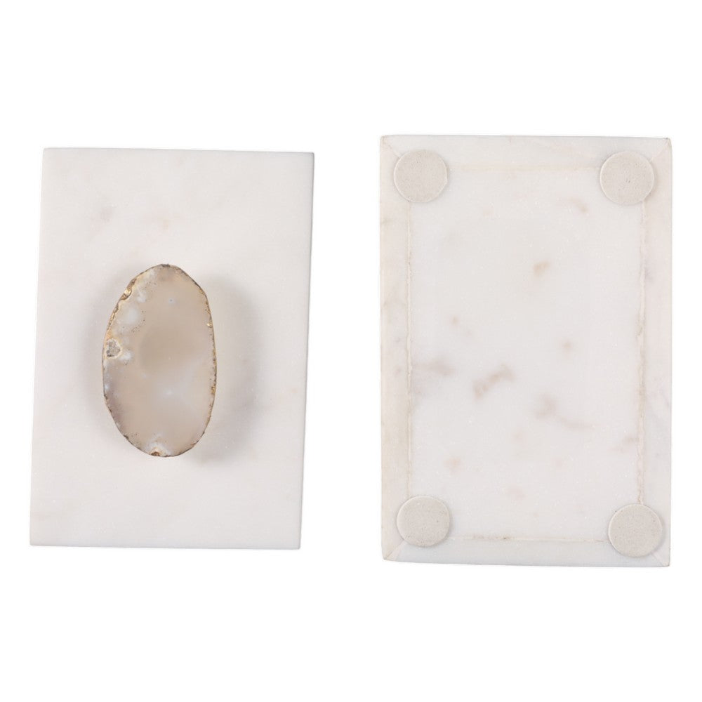 Decorative Jewelry Box with Gold Agate Top | 6" Luxe White Marble