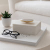 Decorative Jewelry Box with Gold Agate Top | 6" Luxe White Marble
