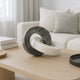 8" Tabletop Decor | Double Ring Sculpture | White Marble & Black Wood