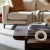 Abstract Tabletop Decor | 10" Round Ringlike Accent | White Marble | Wood