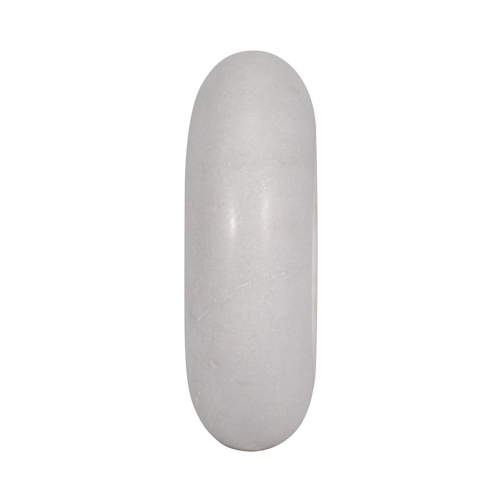 Abstract Tabletop Decor | 10" Round Ringlike Accent | White Marble | Wood