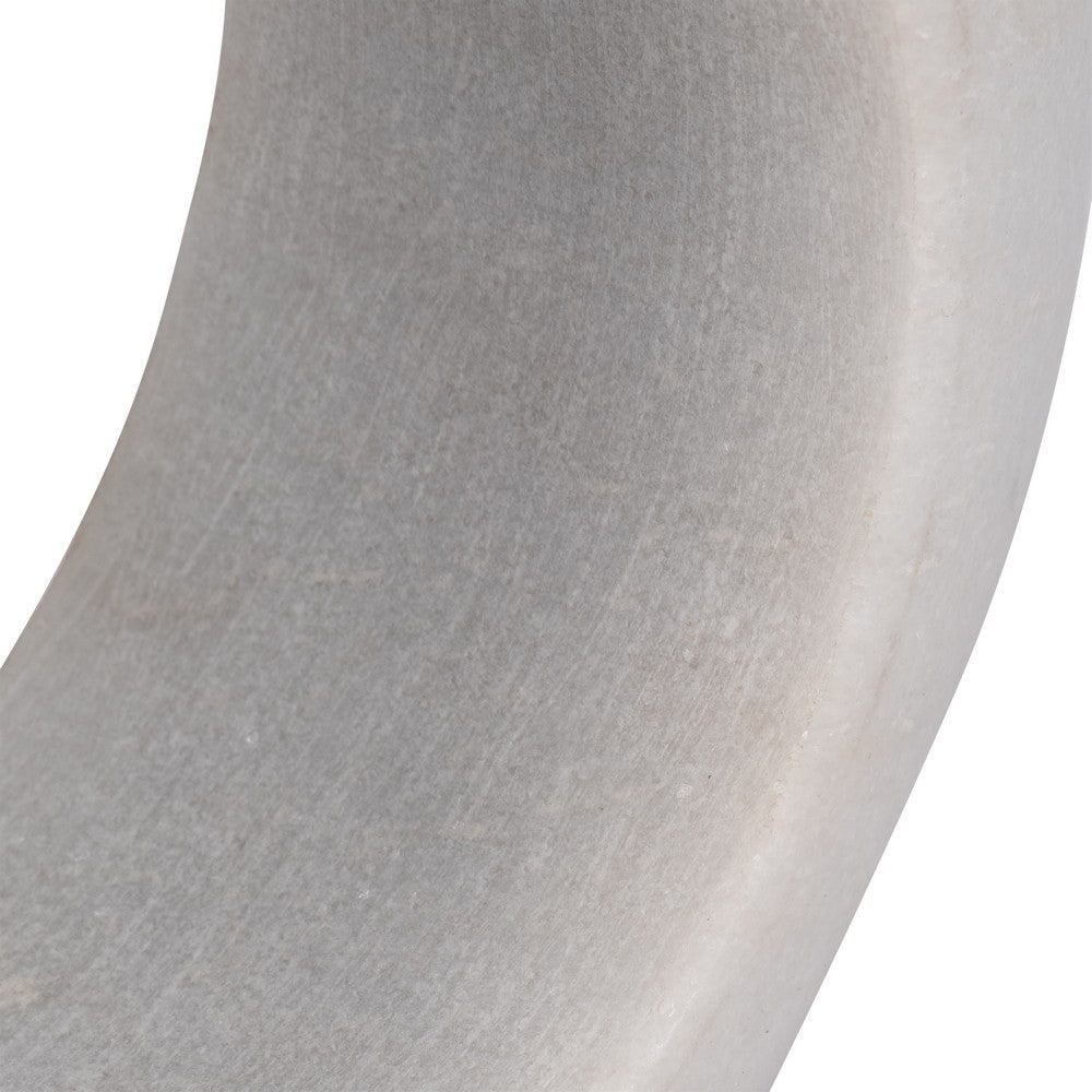 Abstract Tabletop Decor | 10" Round Ringlike Accent | White Marble | Wood