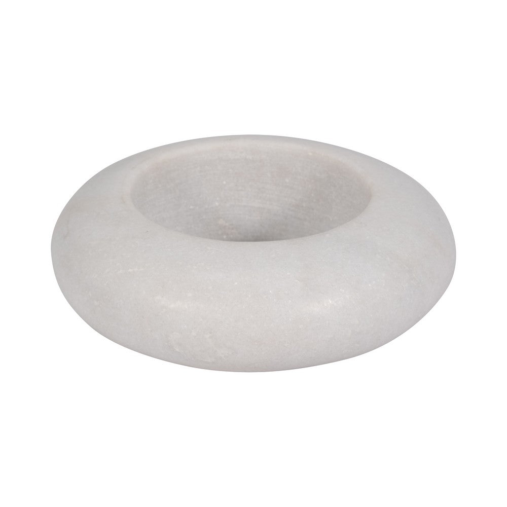 Abstract Tabletop Decor | 10" Round Ringlike Accent | White Marble | Wood