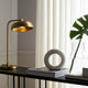 Abstract Tabletop Decor | 10" Round Ringlike Accent | White Marble | Wood